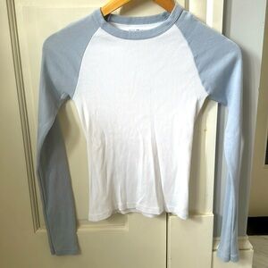 Brandy Melville Raglan Longsleeved Top. Fitted. White/Light Blue NWOT